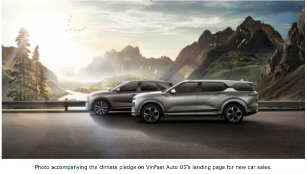 Photo accompanying the climate pledge on VinFast Auto USs landing page for new car sales2.
