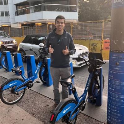 Ramsay Goyal with EcoBici Station