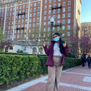 Ashfah outside of her dorm columbia