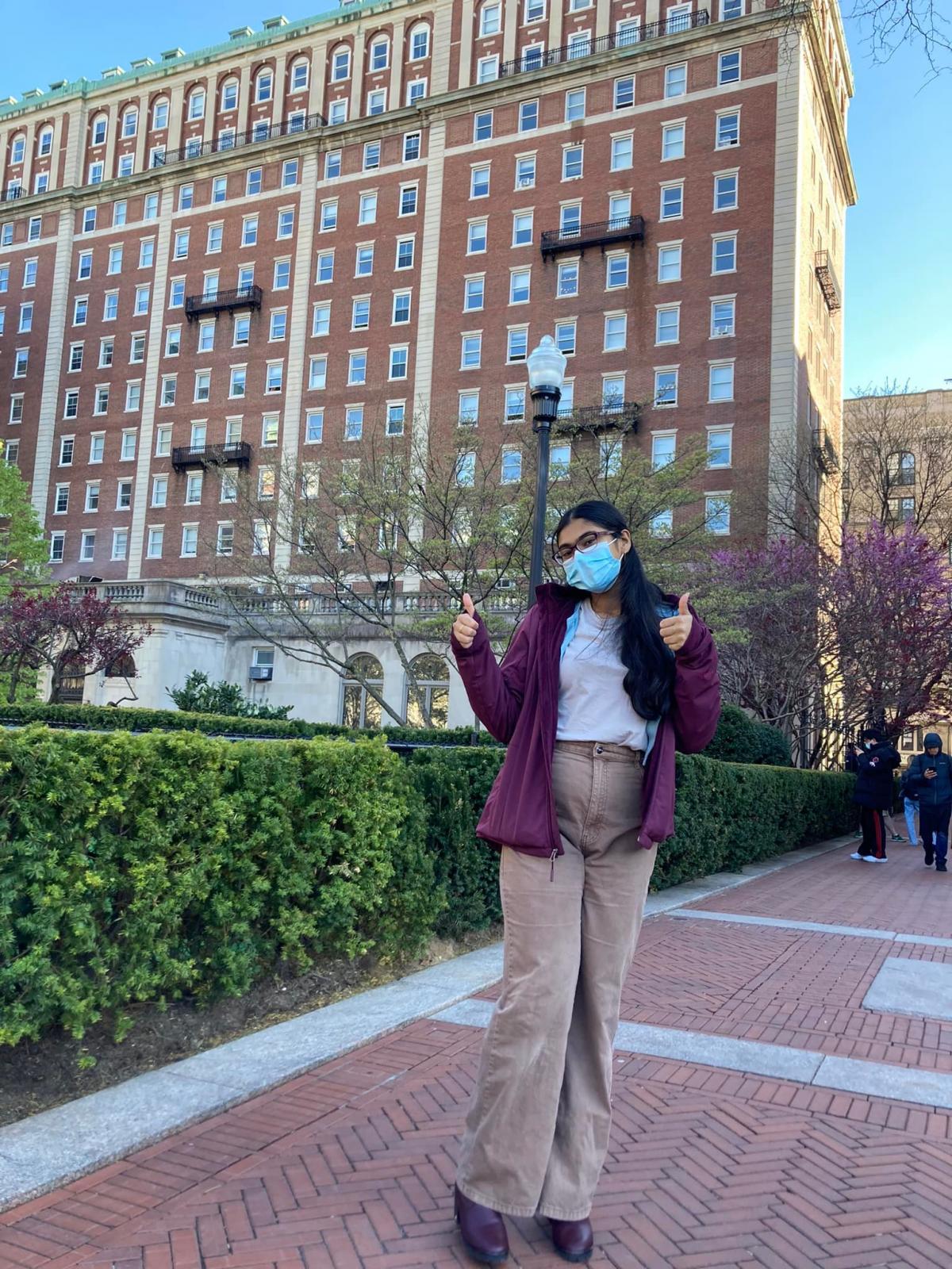 Ashfah outside of her dorm columbia